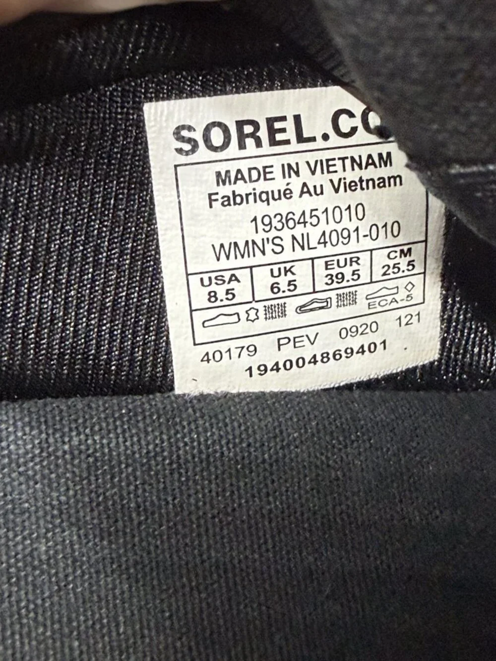 Sorel Out N About Plus Canvas Sneakers Women’s Sz 8.5 Black Casual Lace Up Shoes